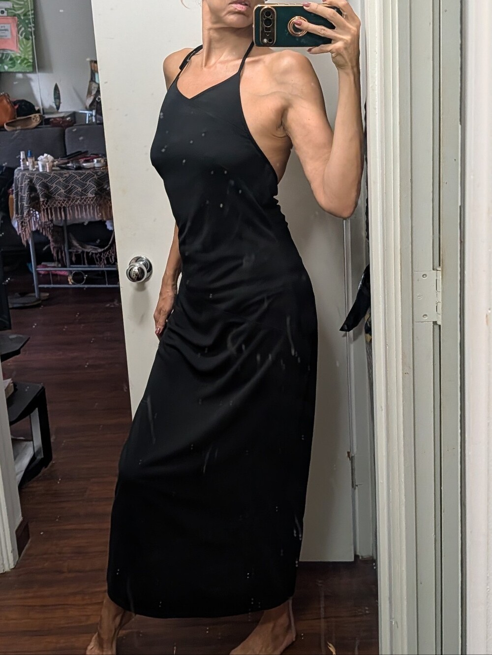 laundry by shelli Segal USA made black Evening maxi halter dress v neck  M